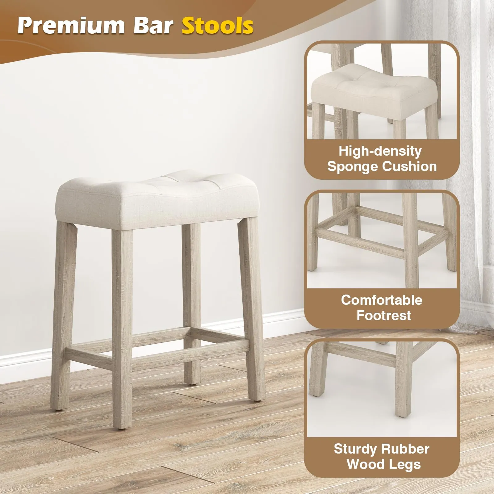 Giantex Dining Table Set for 4, 5-Piece Bar Table Set with 35x35 Square Table, 18x11 Padded Stools