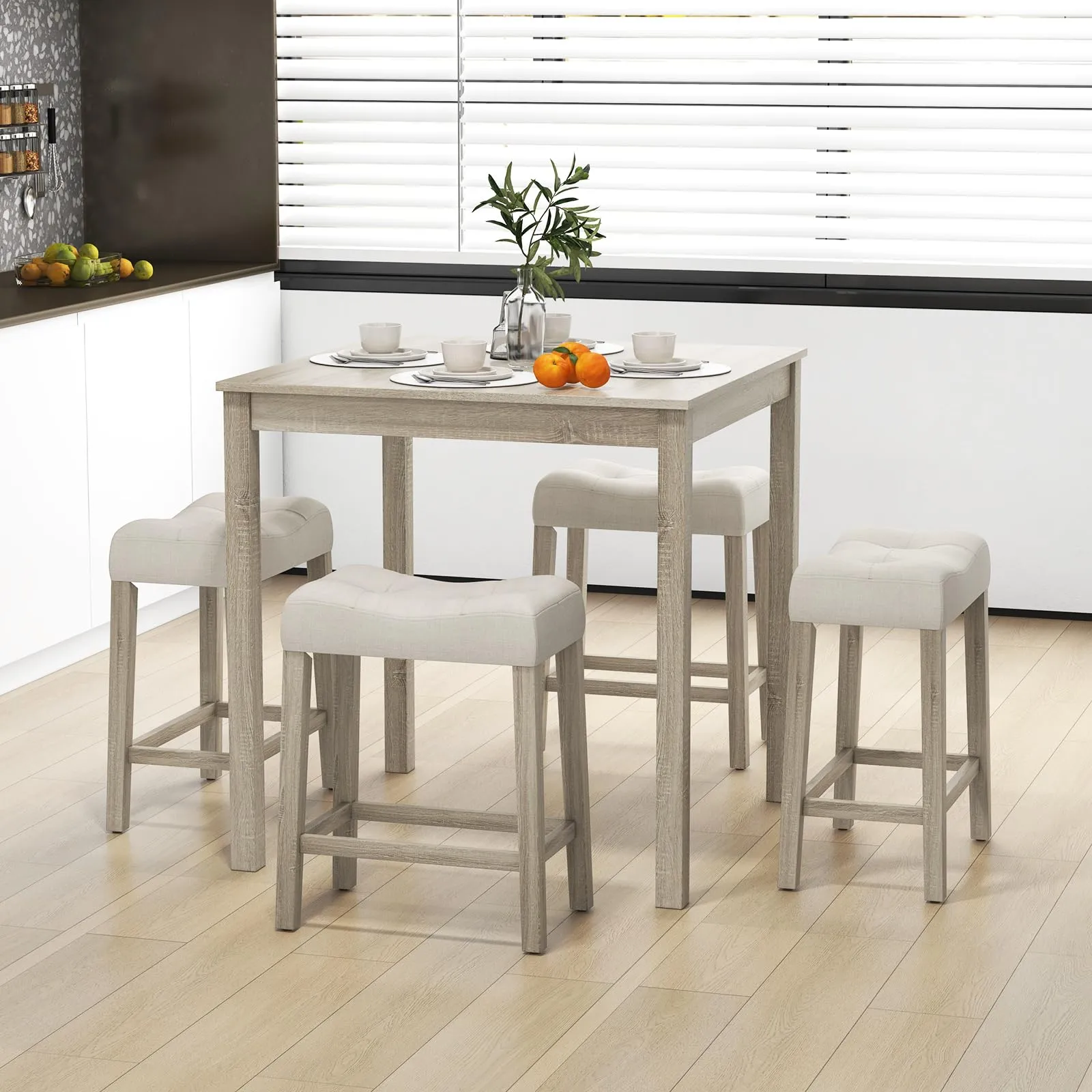 Giantex Dining Table Set for 4, 5-Piece Bar Table Set with 35x35 Square Table, 18x11 Padded Stools