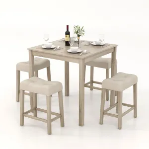 Giantex Dining Table Set for 4, 5-Piece Bar Table Set with 35x35 Square Table, 18x11 Padded Stools tablecloth, dining table