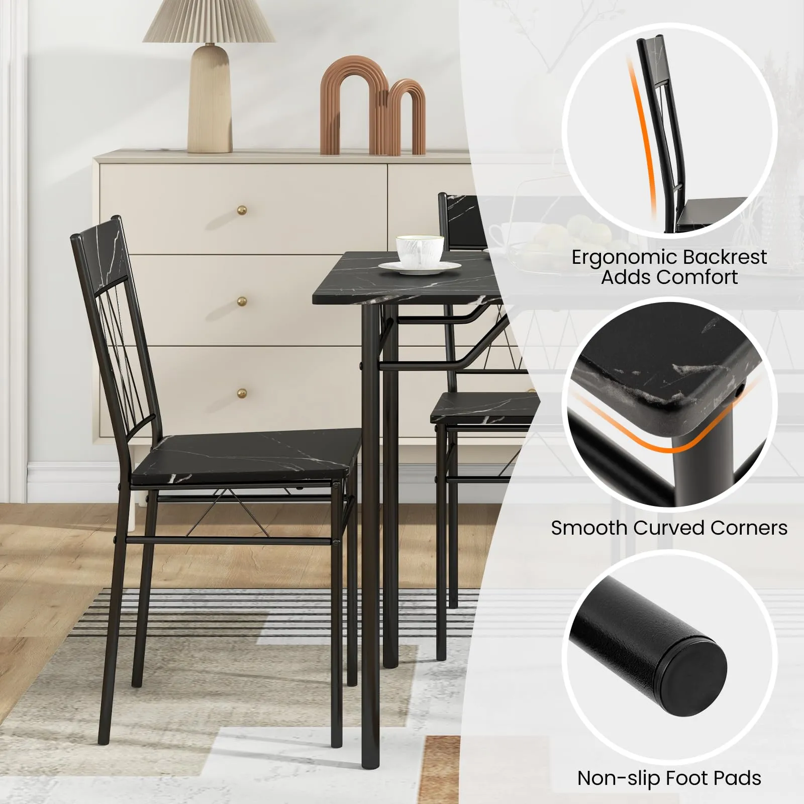 Giantex Dining Table Set for 4, 5-Piece Breakfast Nook with Kitchen Table, 4 Dining Chairs