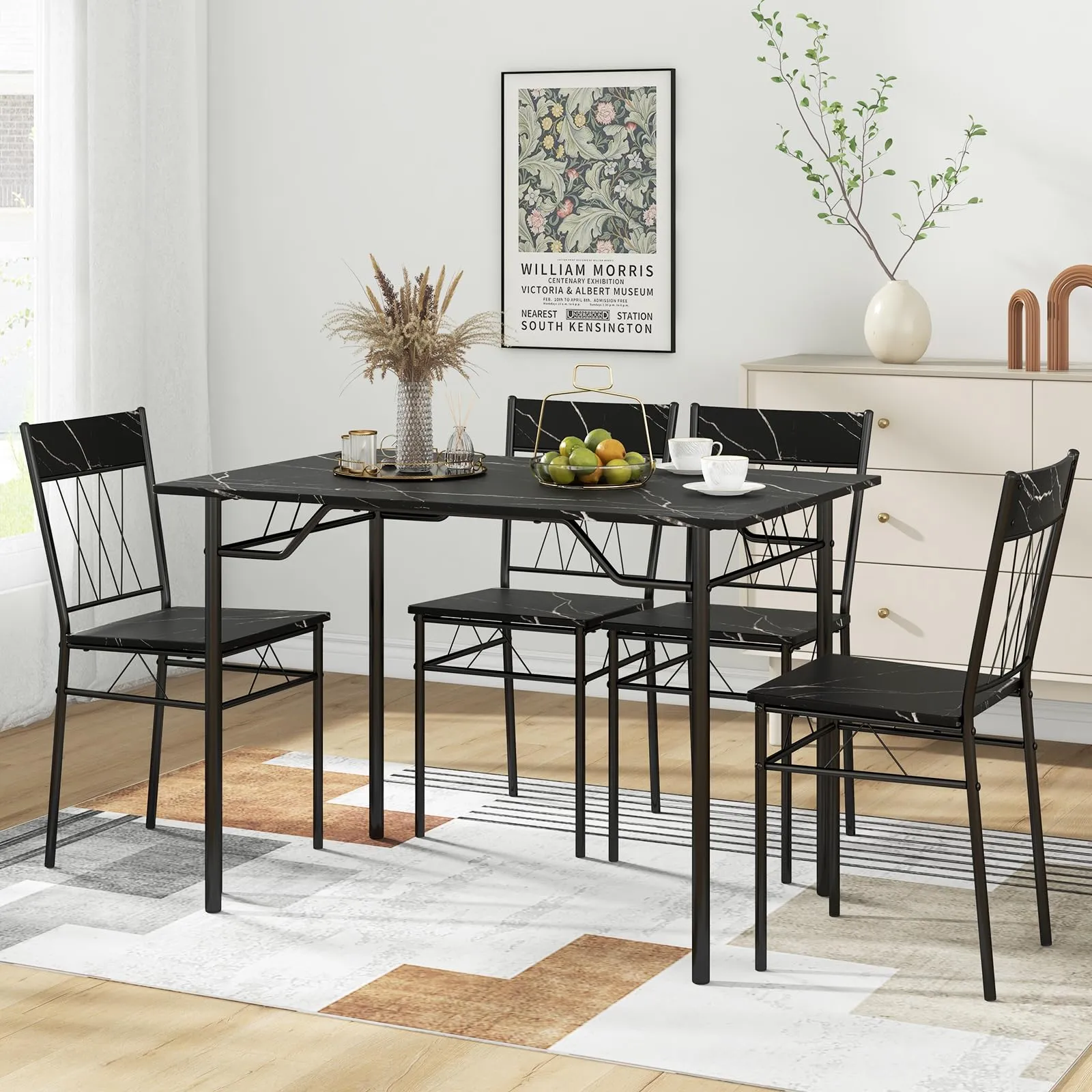 Giantex Dining Table Set for 4, 5-Piece Breakfast Nook with Kitchen Table, 4 Dining Chairs