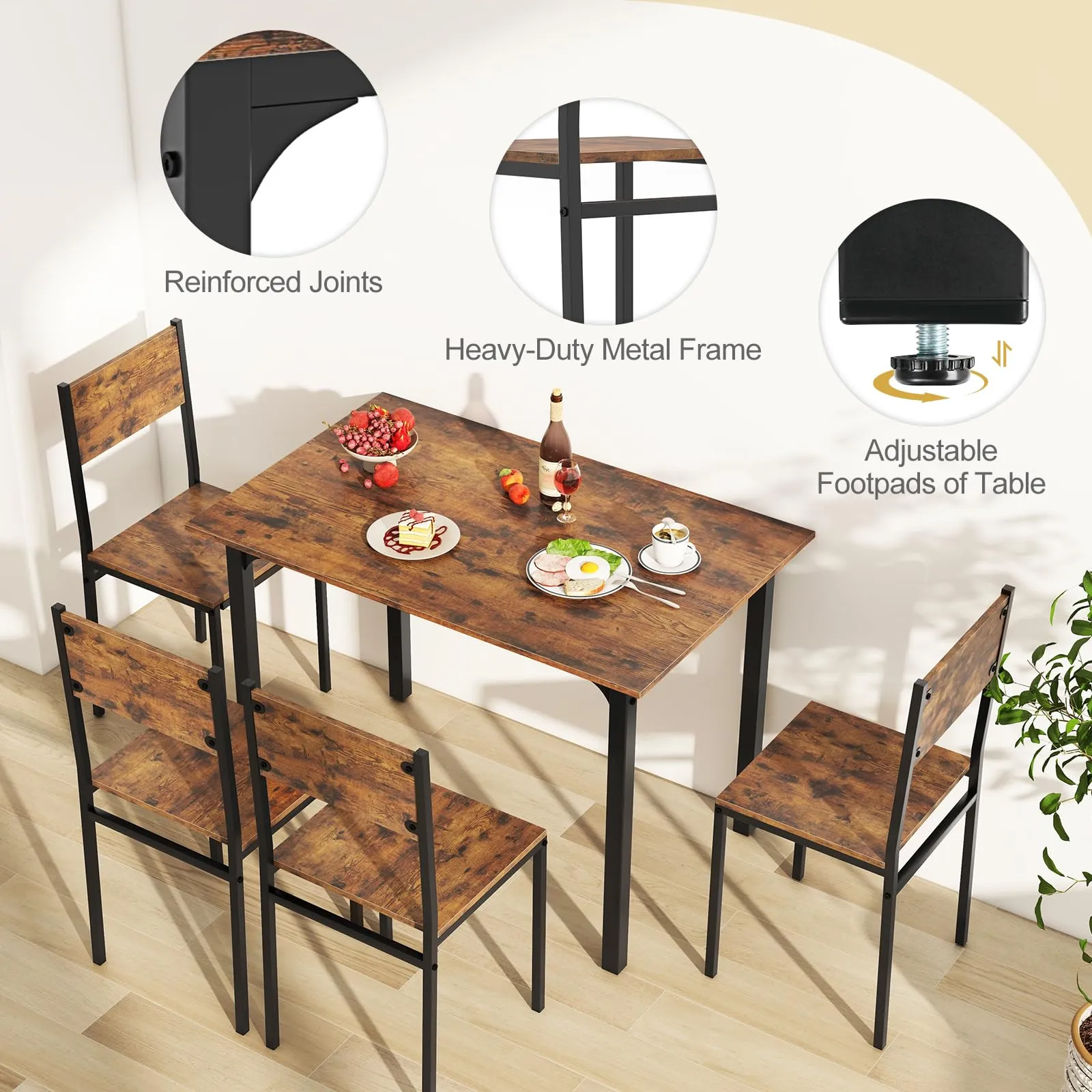 Giantex Dining Table Set for 4, 5-Piece Kitchen Table Set with Dinner Table, Dining Chairs