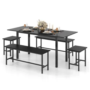 Giantex Dining Table Set for 4-6, 5-Piece Kitchen Table Chairs Set, 63 Extendable Table with 2 Benches tablecloth, dining table
