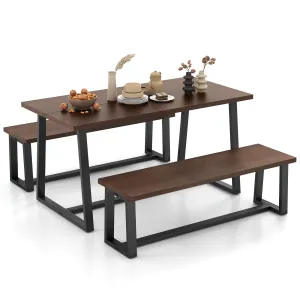 Giantex Dining Table Set for 4, 63 Table and 56.5 Benches Set for 4-6 People with Metal Frame tablecloth, dining table