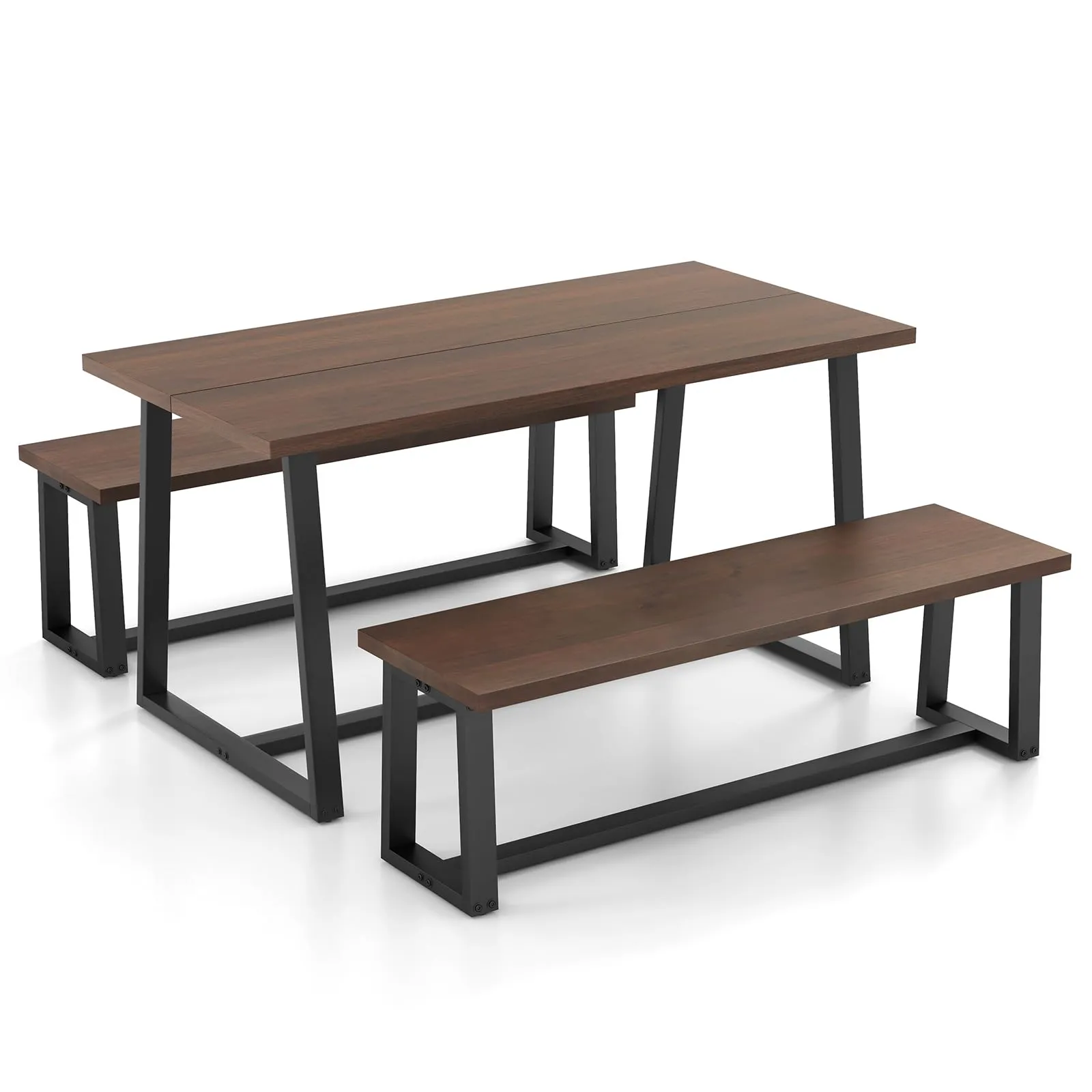 Giantex Dining Table Set for 4, 63 Table and 56.5 Benches Set for 4-6 People with Metal Frame
