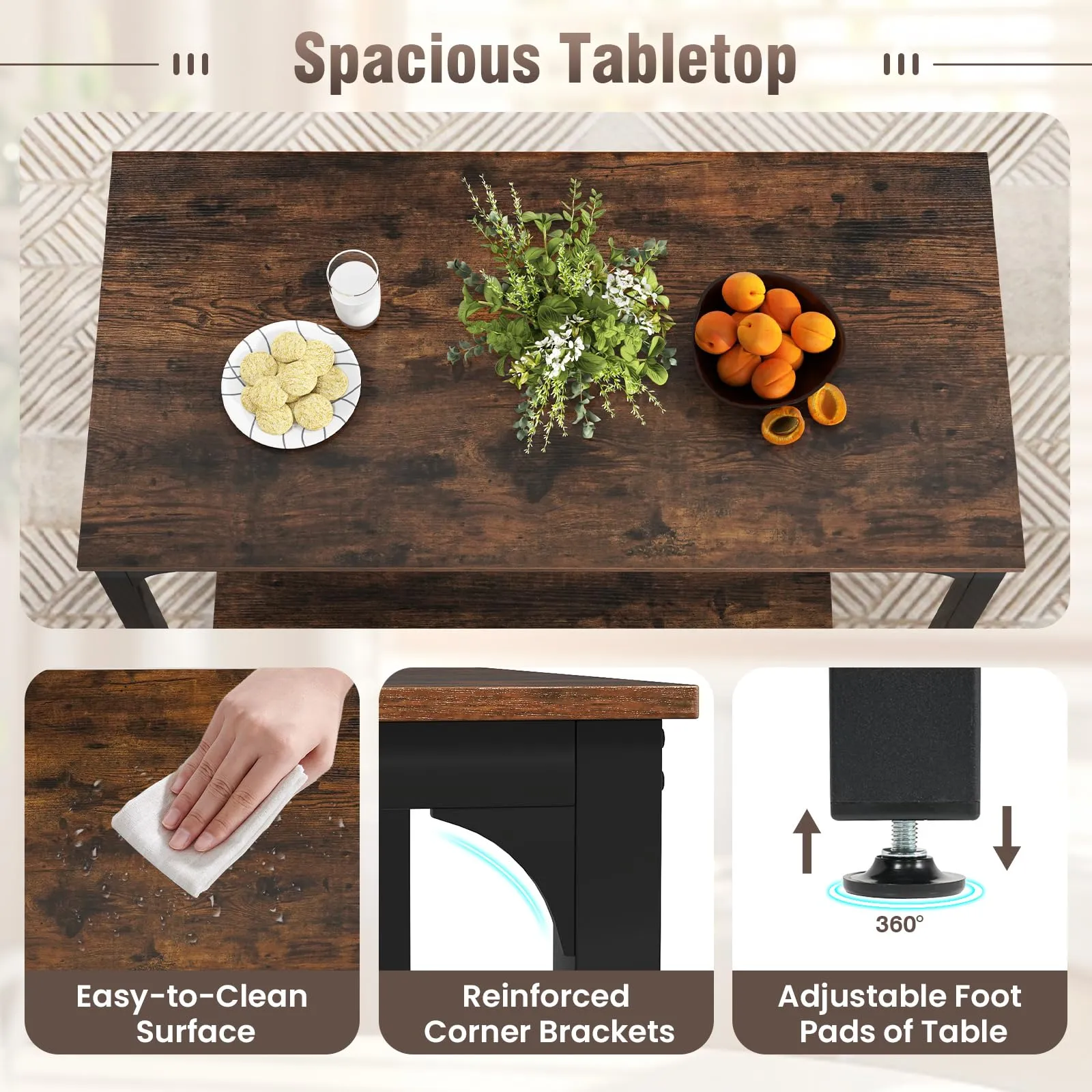 Giantex Dining Table Set for 4 Industrial Kitchen Table 2 Chairs Stool & Bench