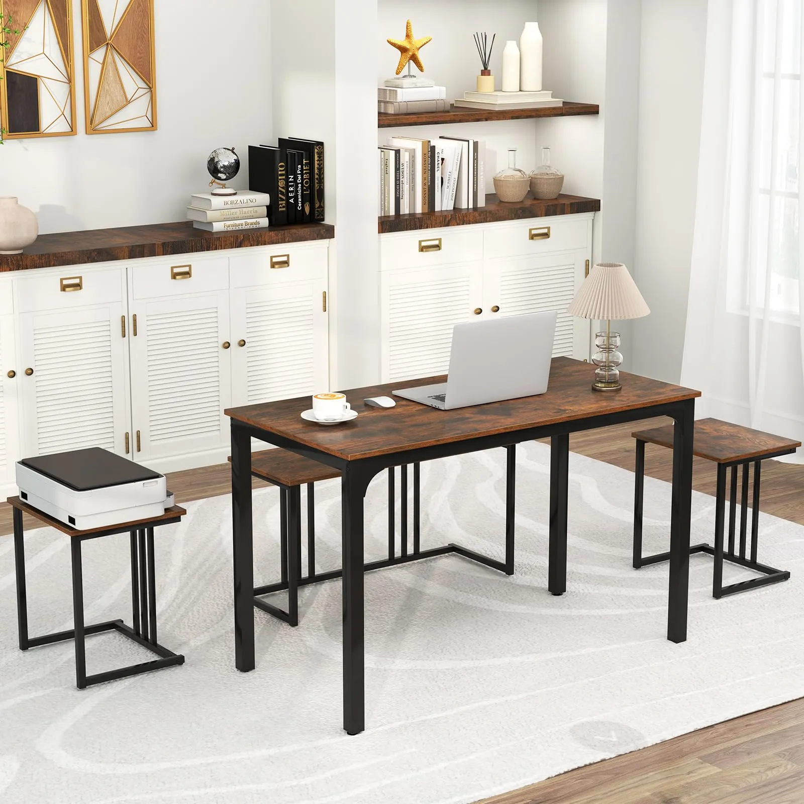 Giantex Dining Table Set for 4 Industrial Kitchen Table 2 Chairs Stool & Bench