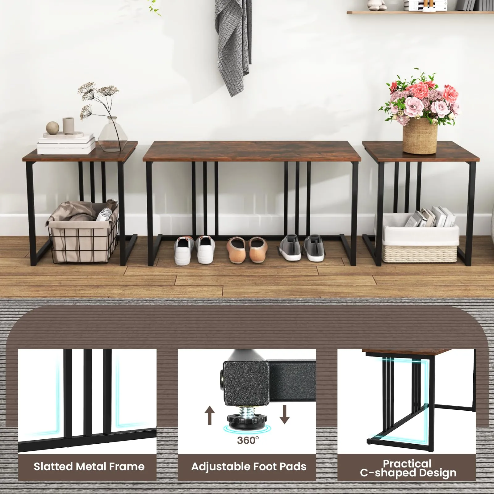 Giantex Dining Table Set for 4 Industrial Kitchen Table 2 Chairs Stool & Bench