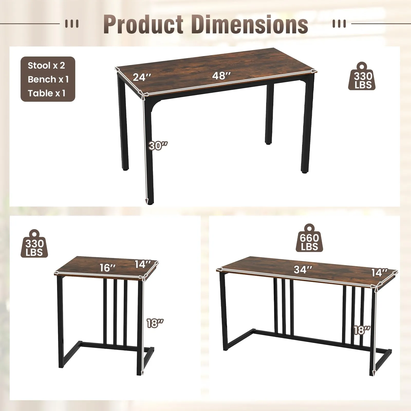 Giantex Dining Table Set for 4 Industrial Kitchen Table 2 Chairs Stool & Bench