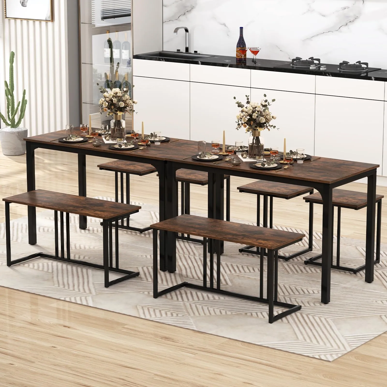 Giantex Dining Table Set for 4 Industrial Kitchen Table 2 Chairs Stool & Bench