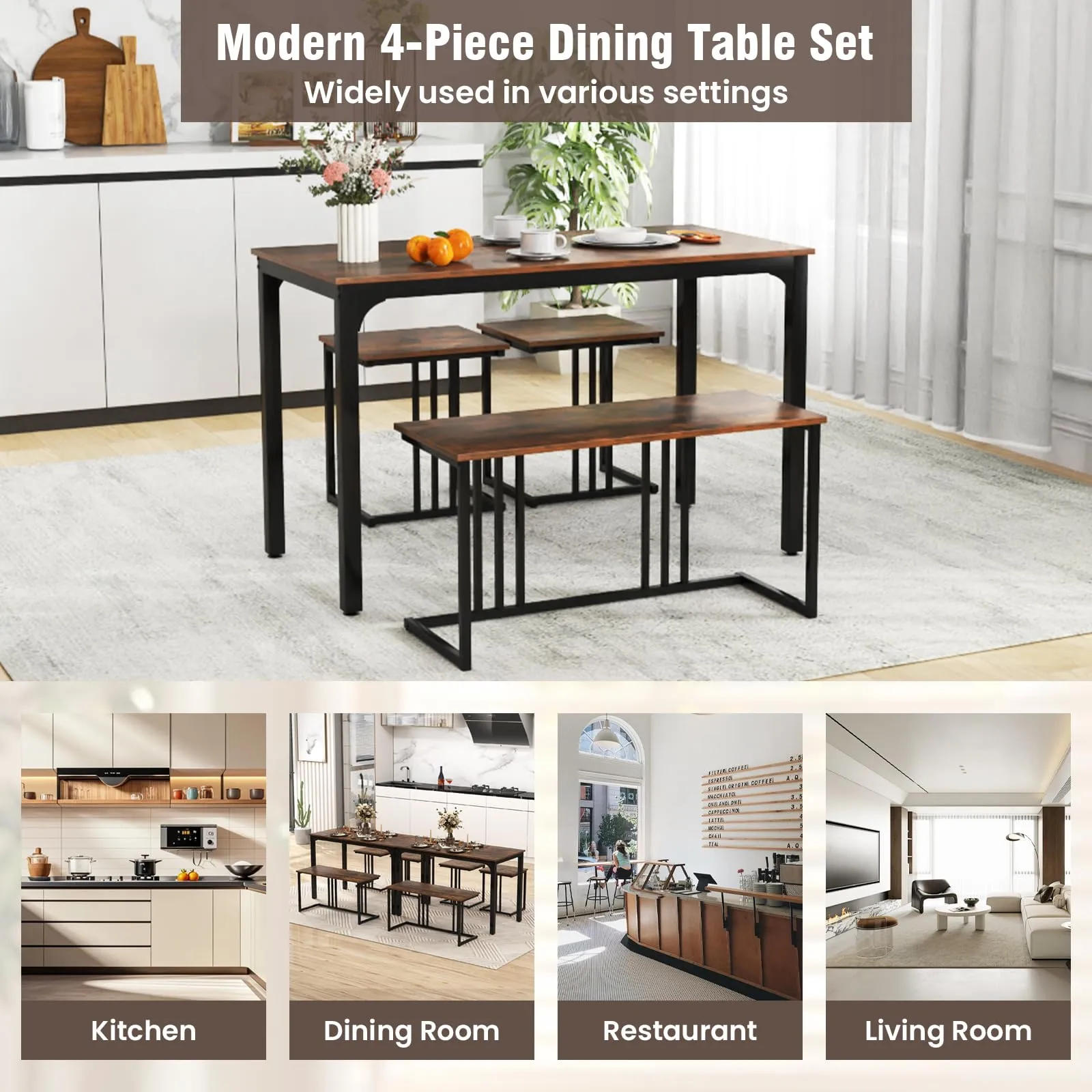 Giantex Dining Table Set for 4 Industrial Kitchen Table 2 Chairs Stool & Bench