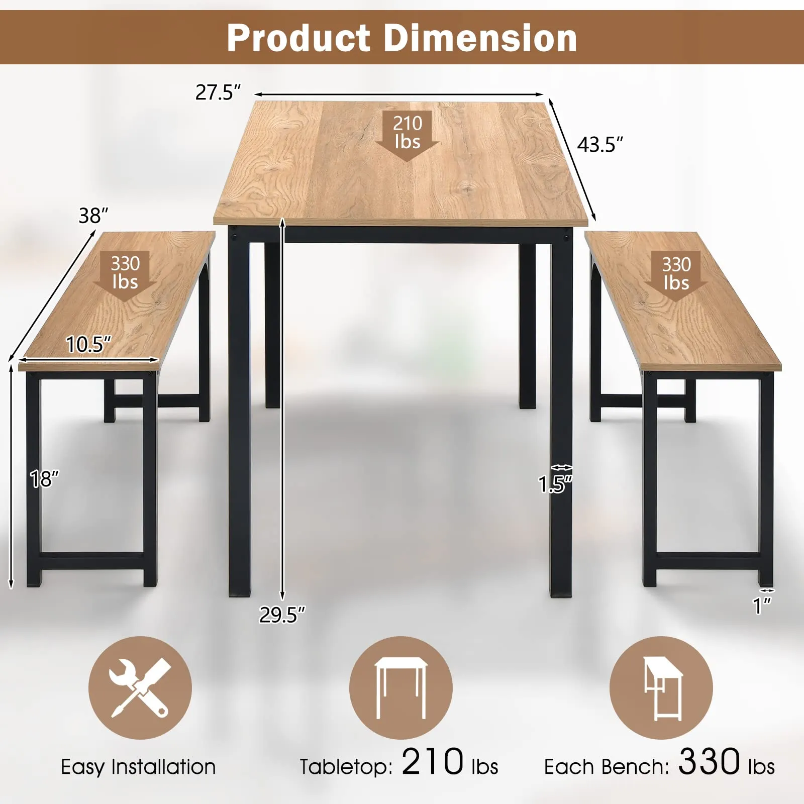 Giantex Dining Table Set for 4, Industrial Kitchen Table Set