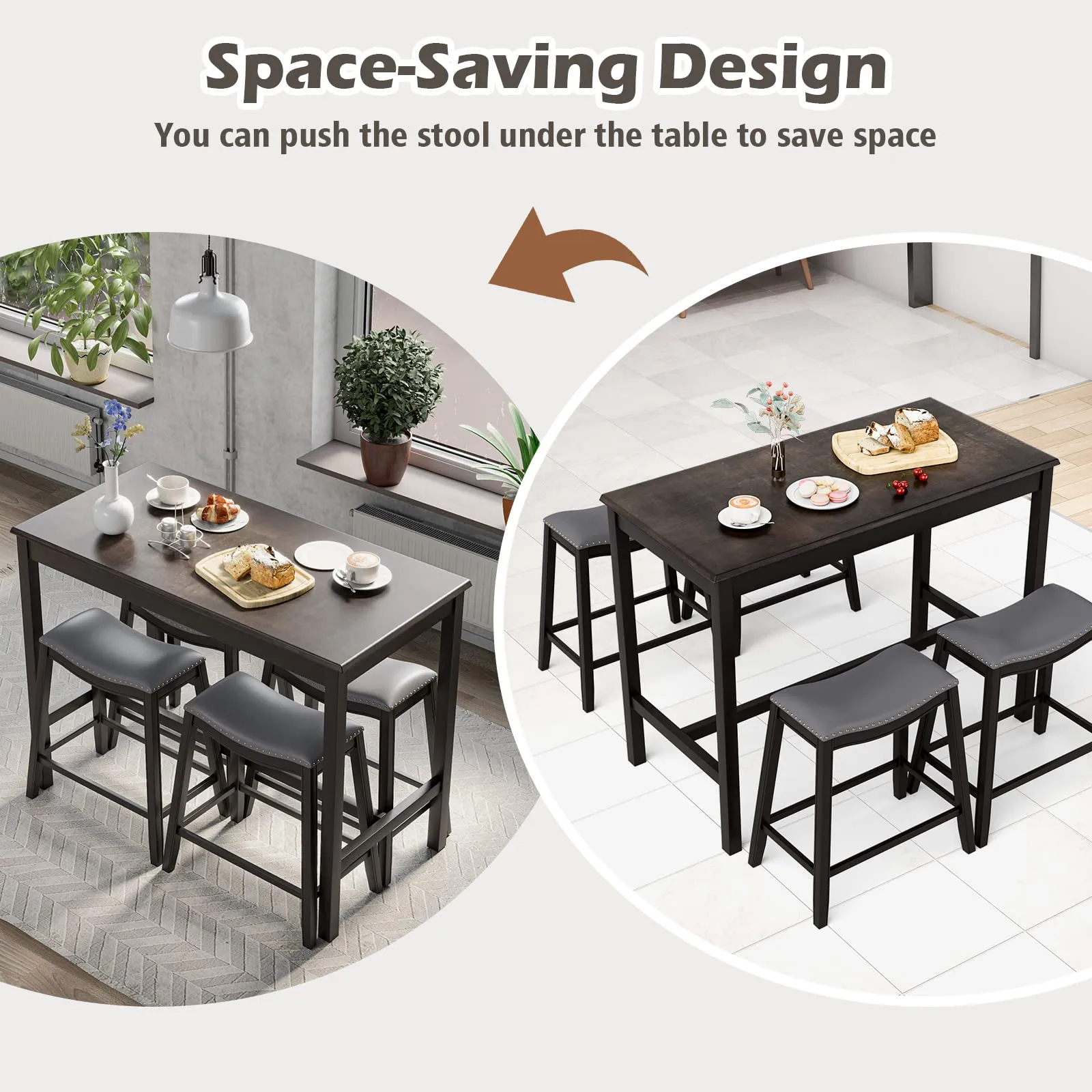 Giantex Dining Table Set for 4, Kitchen Counter Height Table w/ 4 Stools (Black)