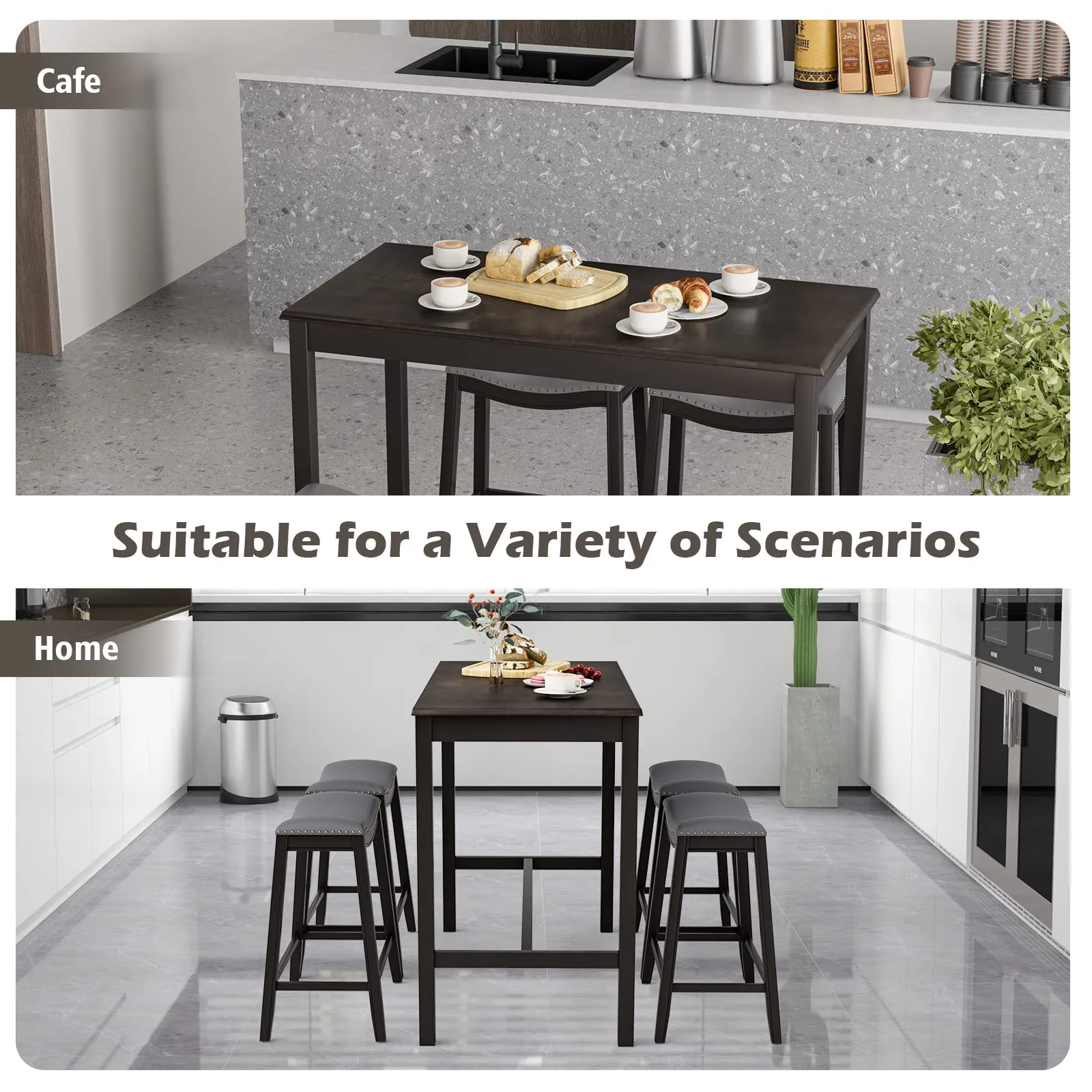 Giantex Dining Table Set for 4, Kitchen Counter Height Table w/ 4 Stools (Black)