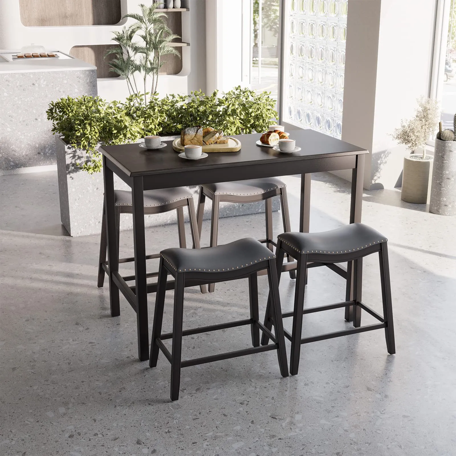 Giantex Dining Table Set for 4, Kitchen Counter Height Table w/ 4 Stools (Black)