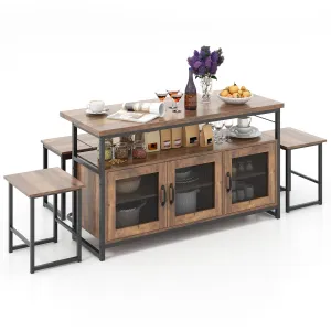 Giantex Dining Table Set for 4, Kitchen Island with Seating Bench & Stools, Storage Cabinet, 3-Position Adjustable Shelves tablecloth, dining table