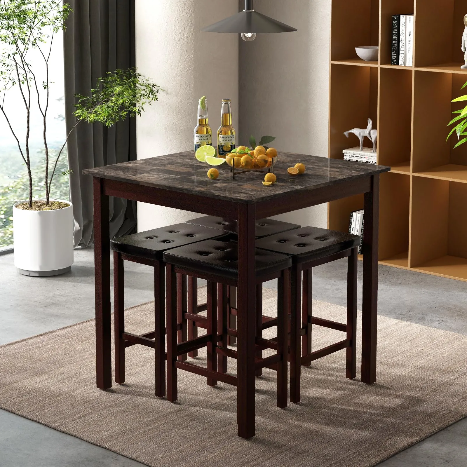 Giantex Dining Table Set for 4, Kitchen Table Chairs Set of 4, Counter Height Dining Table Set with 4 Bar Stools