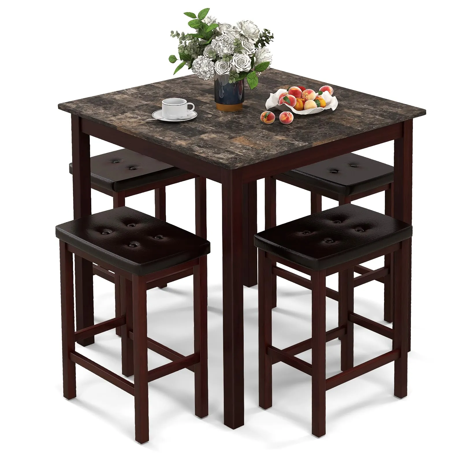 Giantex Dining Table Set for 4, Kitchen Table Chairs Set of 4, Counter Height Dining Table Set with 4 Bar Stools tablecloth, dining table