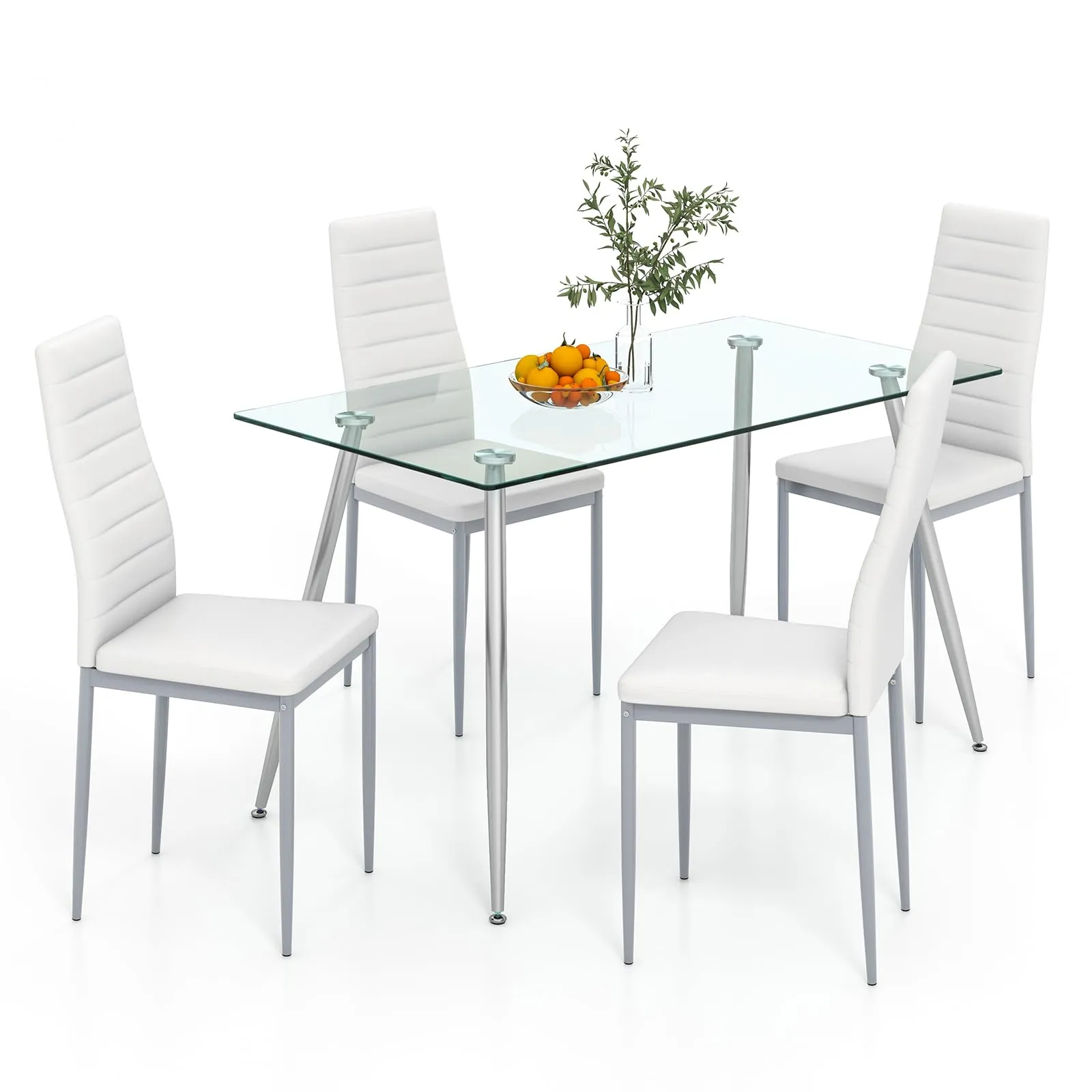 Giantex Dining Table Set for 4, Kitchen Table Chairs Set with 51 Rectangle Glass Dining Table tablecloth, dining table