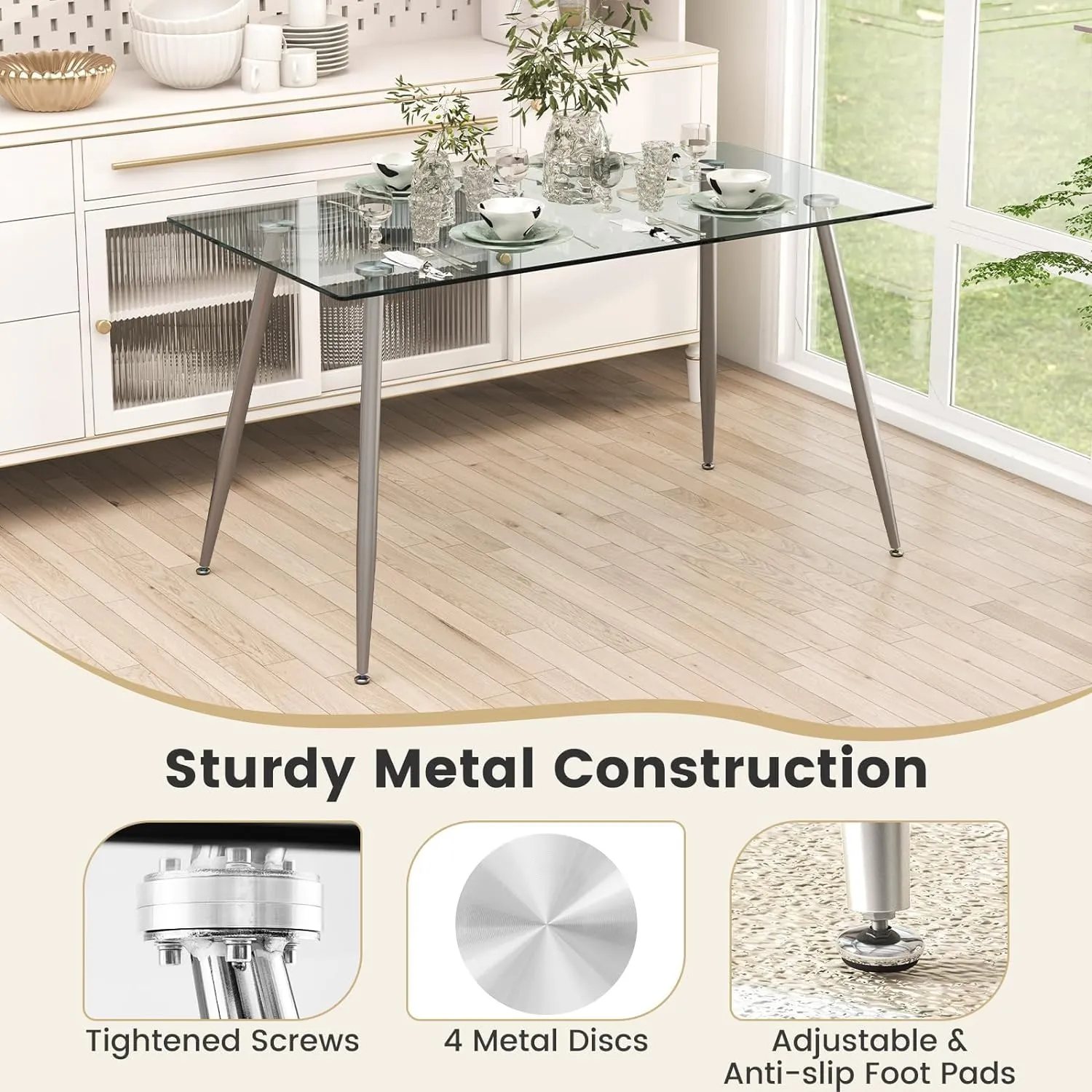 Giantex Dining Table Set for 4, Kitchen Table Chairs Set with 51 Rectangle Glass Dining Table