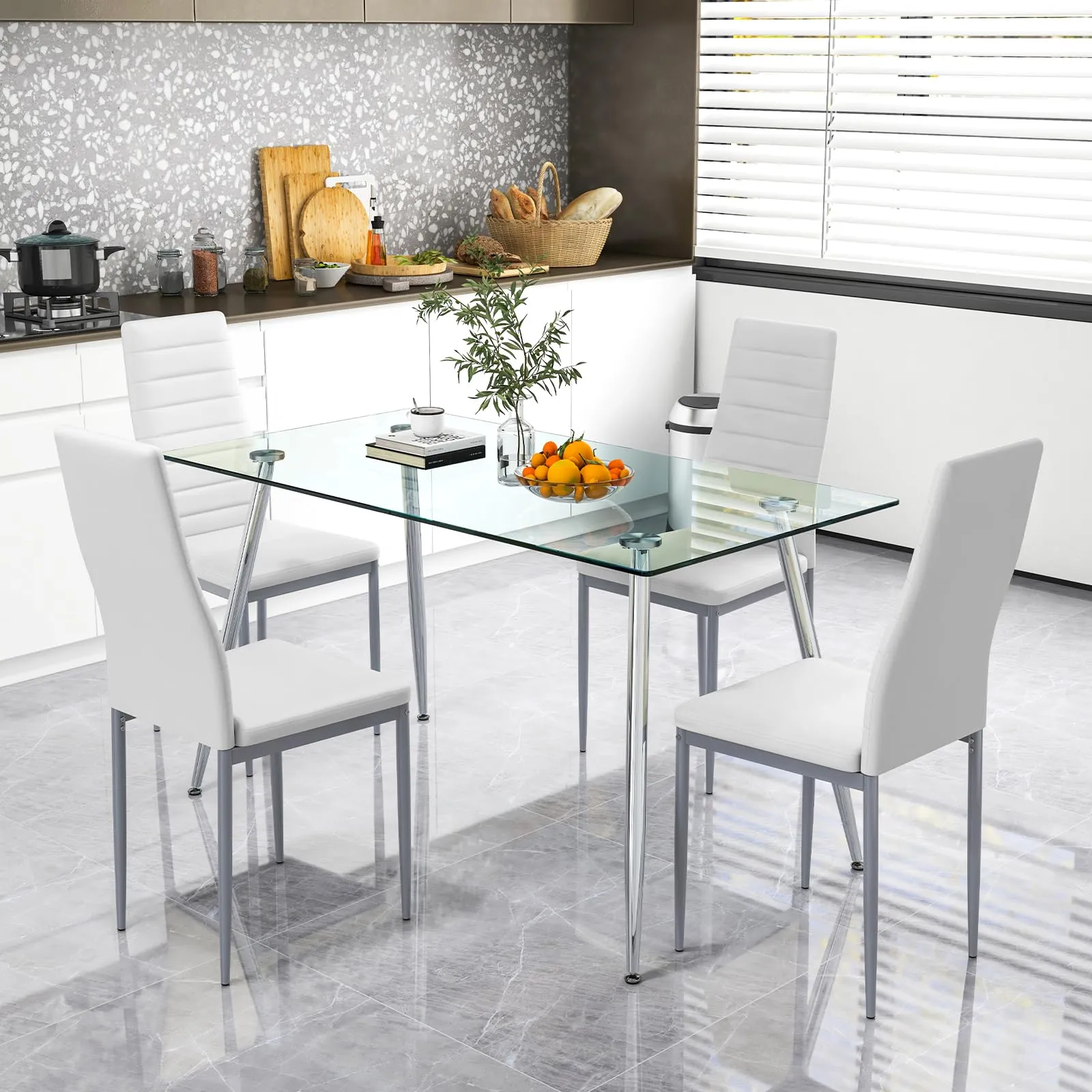 Giantex Dining Table Set for 4, Kitchen Table Chairs Set with 51 Rectangle Glass Dining Table