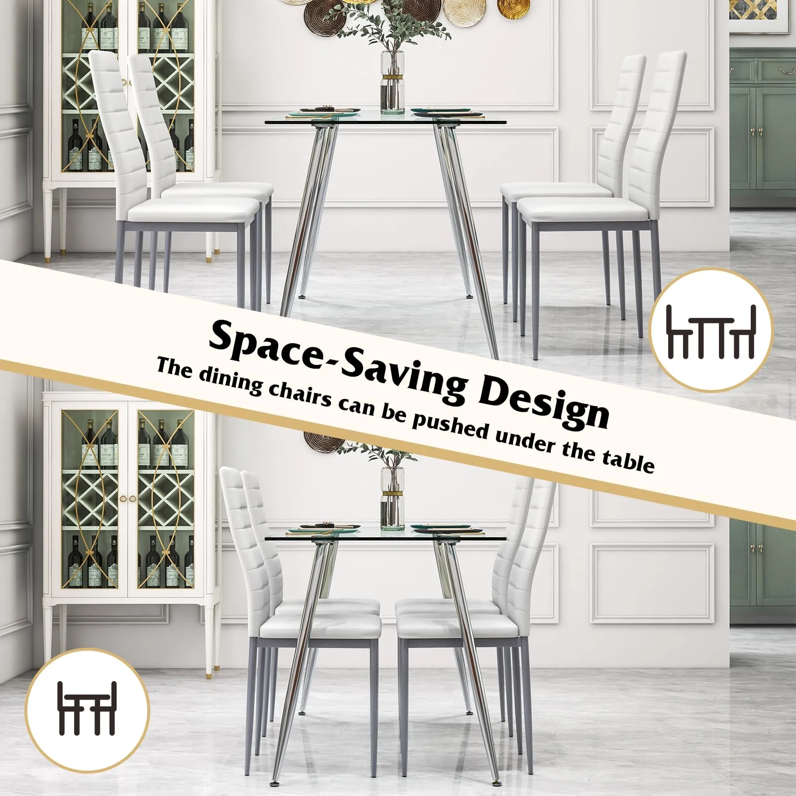 Giantex Dining Table Set for 4, Kitchen Table Chairs Set with 51 Rectangle Glass Dining Table
