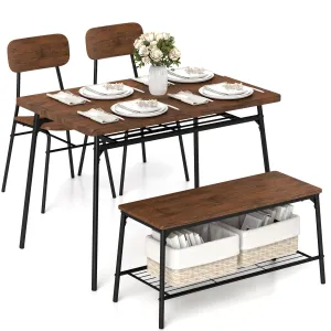 Giantex Dining Table Set for 4, Kitchen Table with Bench & 2 Chairs, Storage & Metal Frame tablecloth, dining table