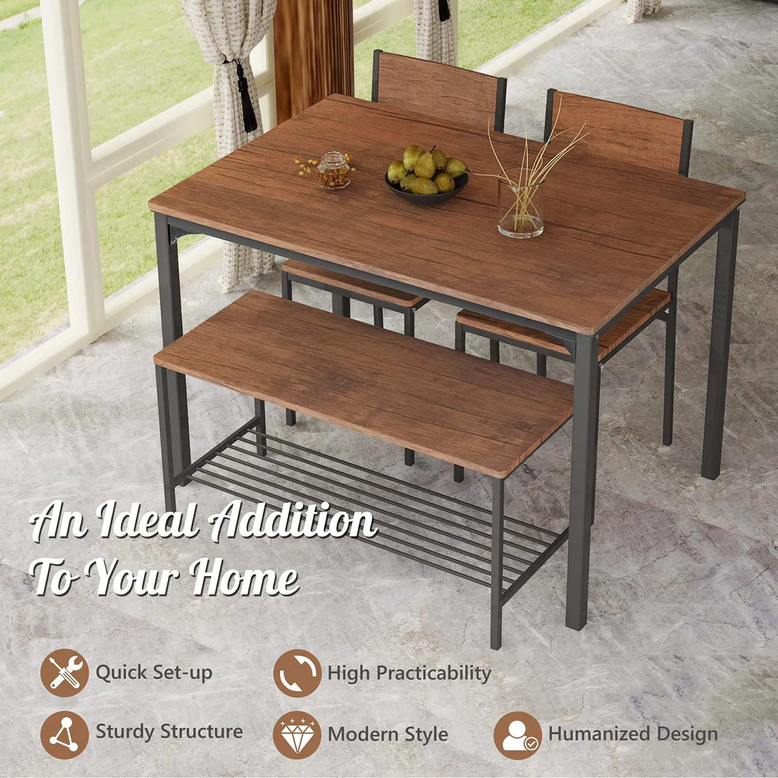 Giantex Dining Table Set for 4, Kitchen Table with Bench and Chairs
