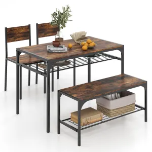 Giantex Dining Table Set for 4, Kitchen Table with Chairs & Bench, Storage Racks tablecloth, dining table