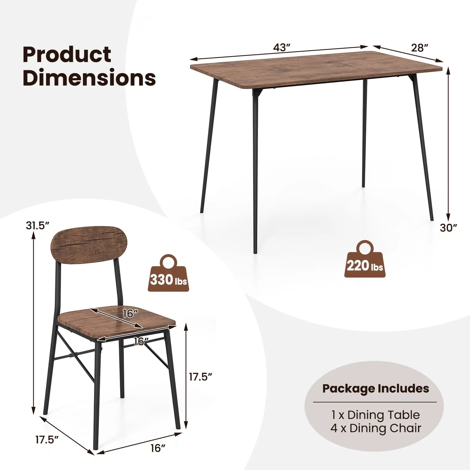 Giantex Dining Table Set for 4, Mid-Century Kitchen Furniture Set w/Kitchen Table, 4 Dining Chairs