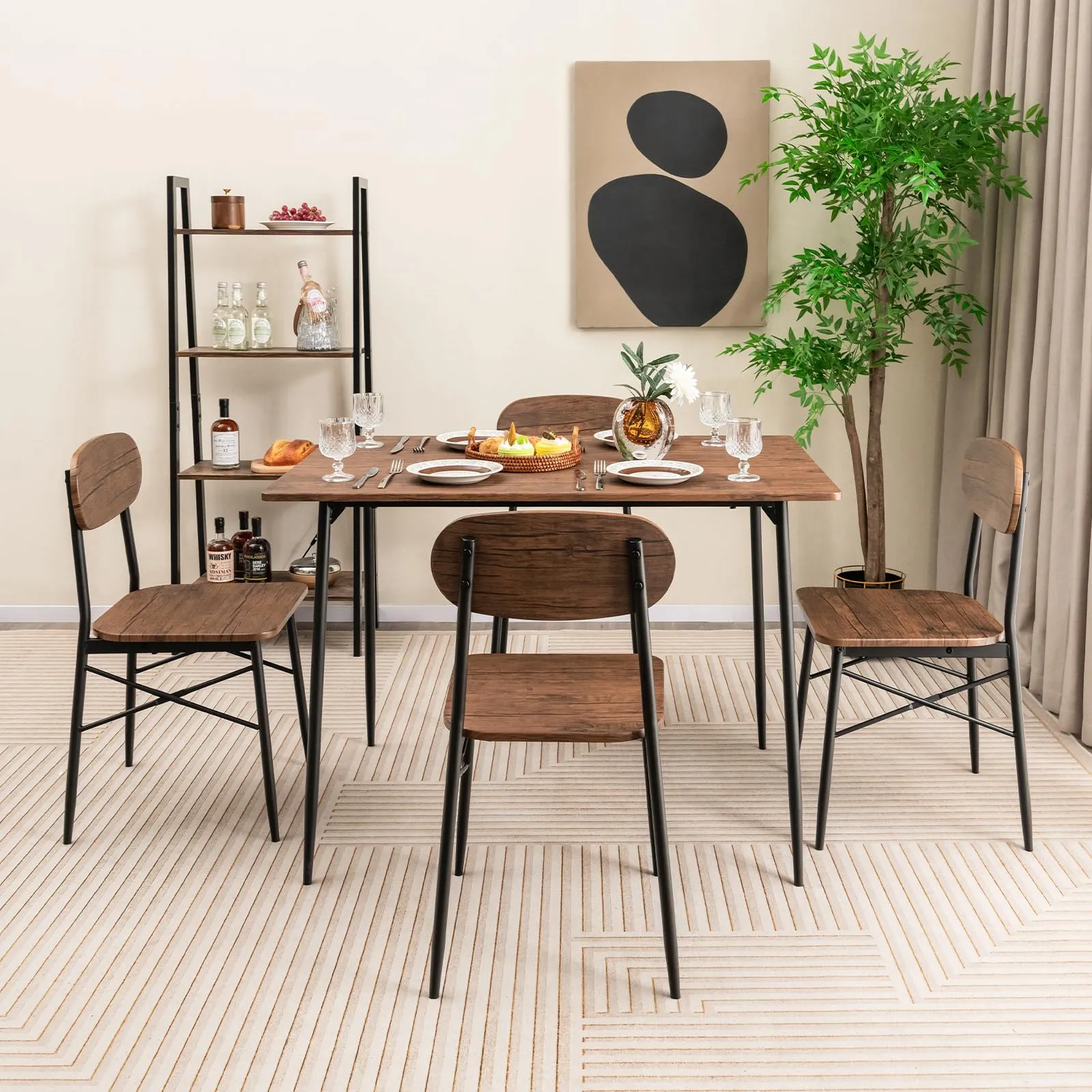 Giantex Dining Table Set for 4, Mid-Century Kitchen Furniture Set w/Kitchen Table, 4 Dining Chairs