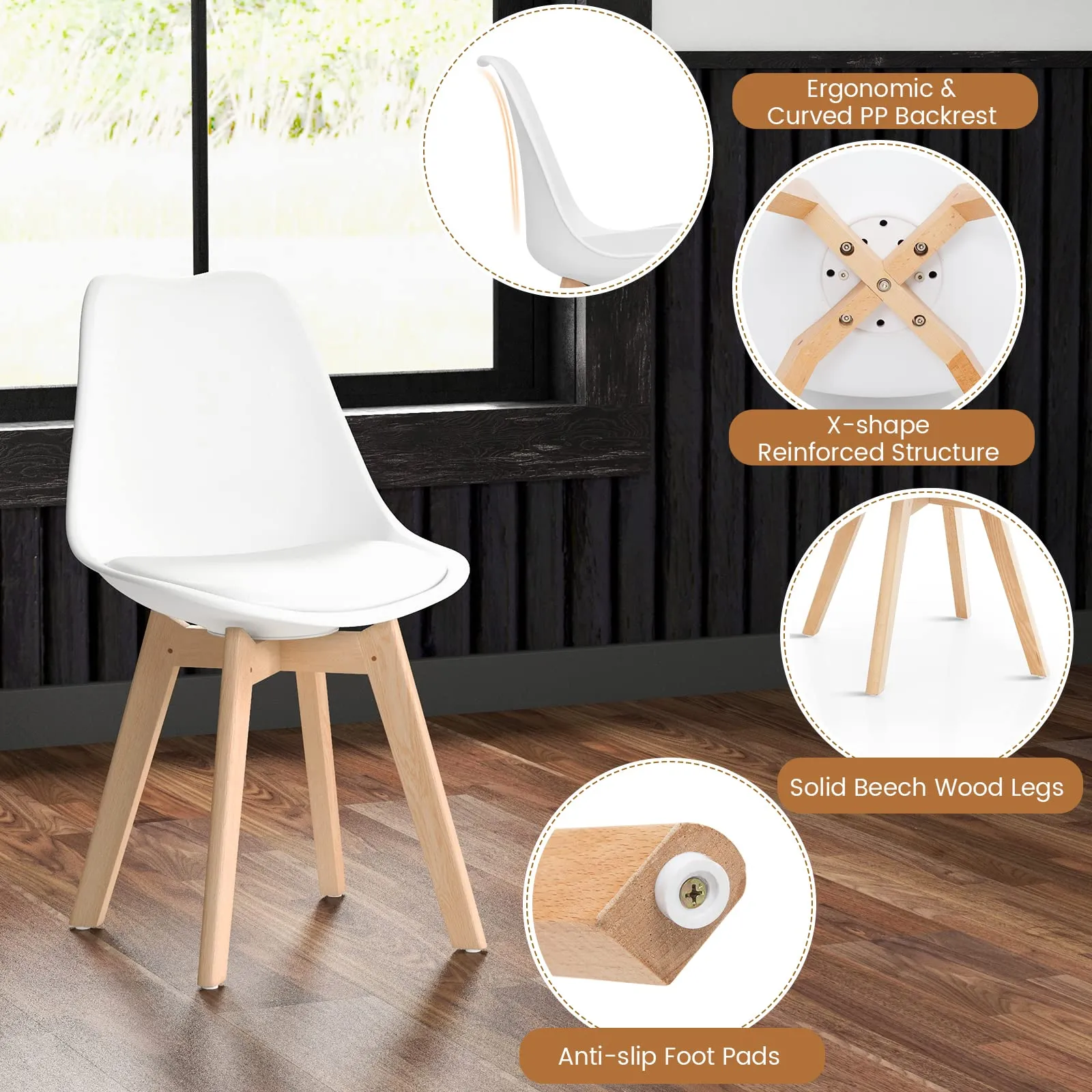 Giantex Dining Table Set for 4, Modern 5-Piece Dining Room Set w/ 1 Round Tempered Glass Table & 4 High Back Chairs