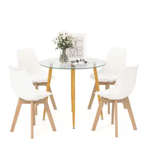 Giantex Dining Table Set for 4, Modern 5-Piece Dining Room Set w/ 1 Round Tempered Glass Table & 4 High Back Chairs tablecloth, dining table