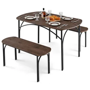 Giantex Dining Table Set for 4, Modern Oval Kitchen Table Set with 2 Benches, Metal Frame tablecloth, dining table