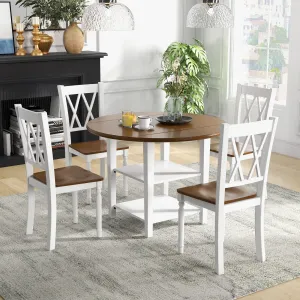 Giantex Dining Table Set for 4 w/Drop Leaf Round Kitchen Table & 4 Chairs, Dining Room Table w/Storage tablecloth, dining table