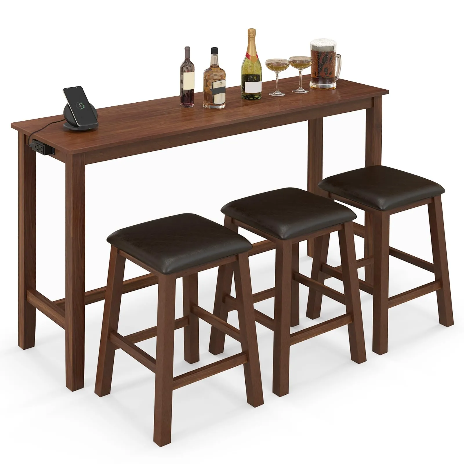 Giantex Dining Table Set, Kitchen Table Set, 4-Piece Counter Height Dining Set with 3 Upholstered Stools tablecloth, dining table