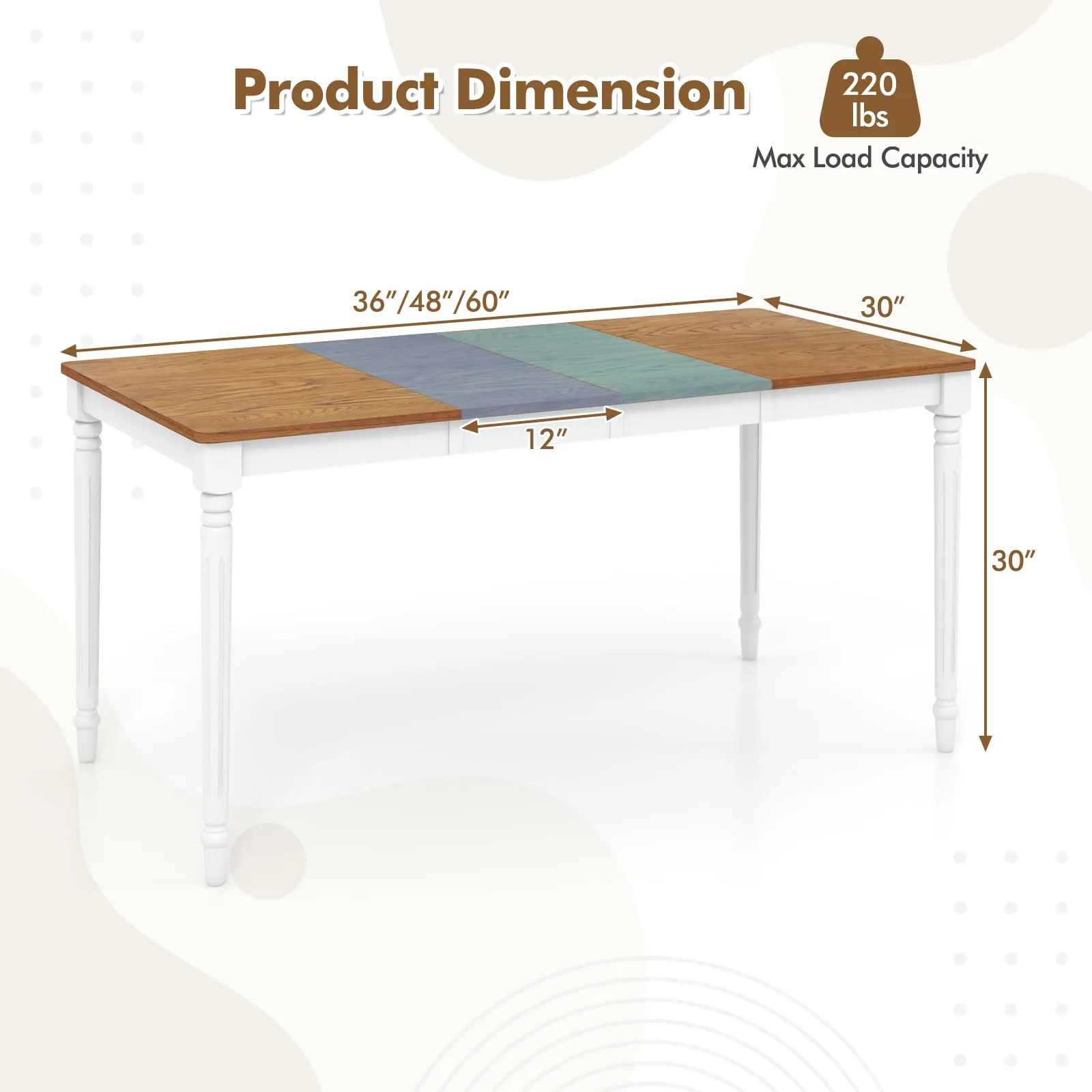 Giantex Extendable Dining Table for 4-8 People, Large Folding Kitchen Table with Rubber Wood Legs, 220 Lbs Capacity