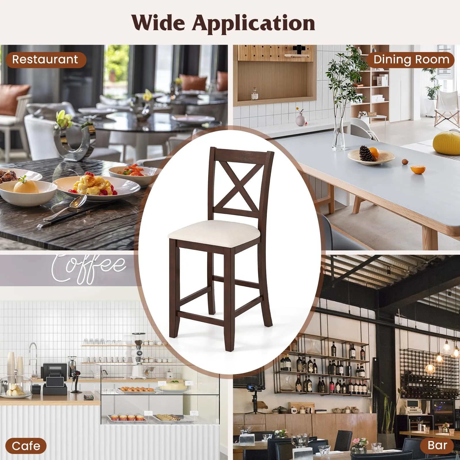 Giantex Farmhouse Counter Height Bar Stools with Footrest