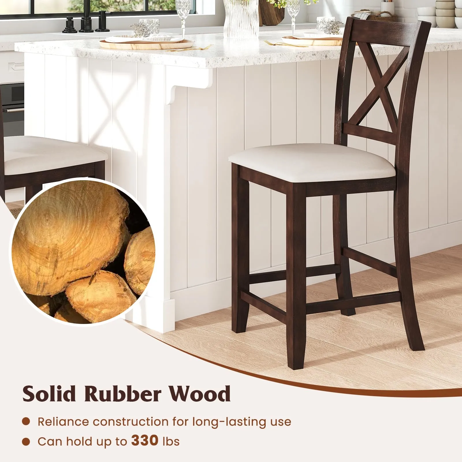Giantex Farmhouse Counter Height Bar Stools with Footrest