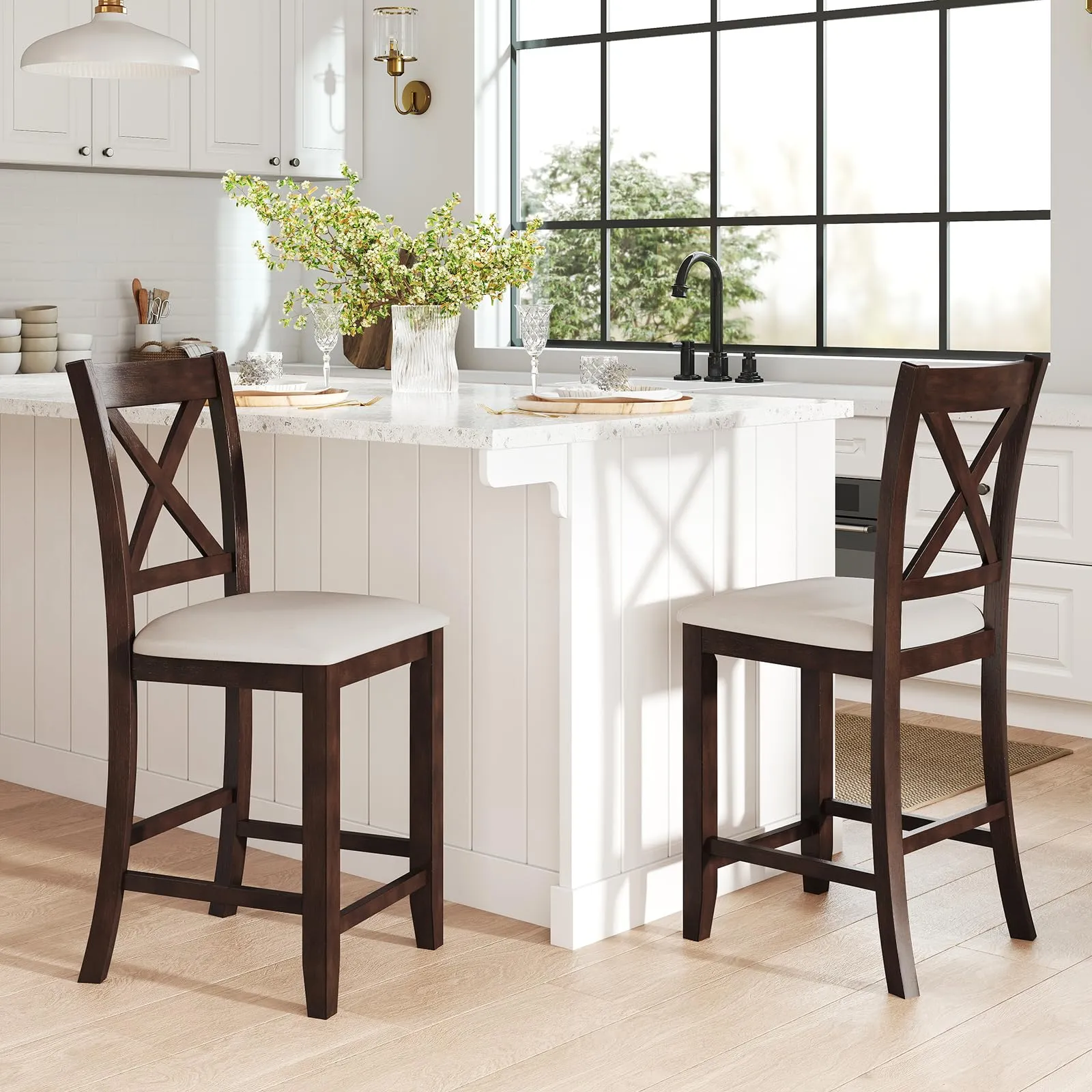 Giantex Farmhouse Counter Height Bar Stools with Footrest
