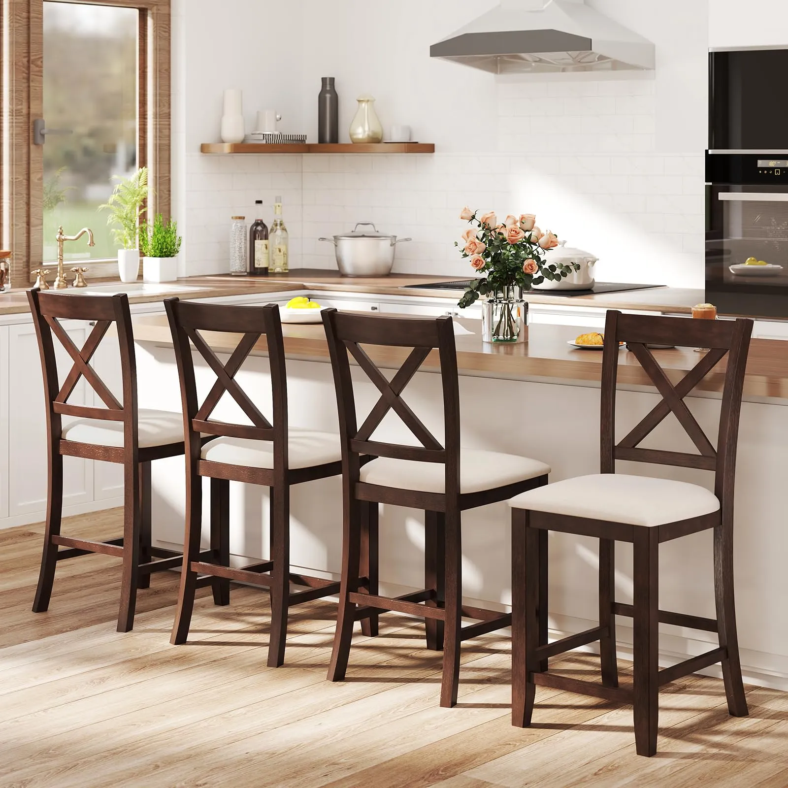 Giantex Farmhouse Counter Height Bar Stools with Footrest