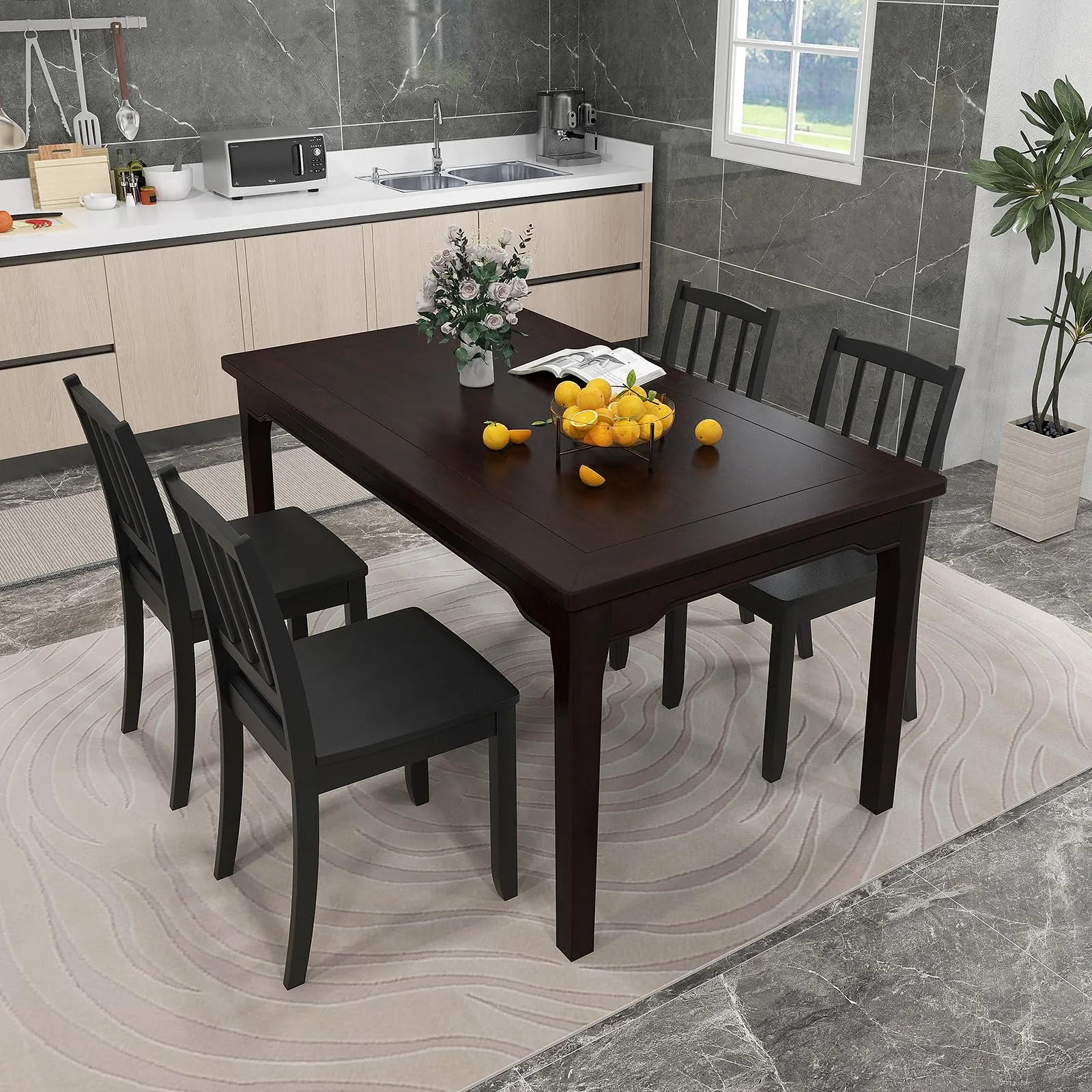 Giantex Farmhouse Dining Chairs Set of 2/4, Modern Kitchen Chairs w/Rubber Wood Legs & Curved Backrest