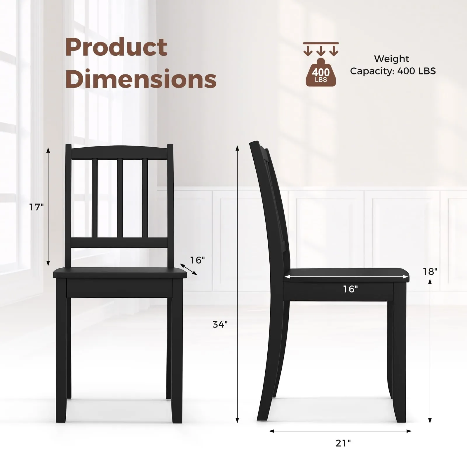 Giantex Farmhouse Dining Chairs Set of 2/4, Modern Kitchen Chairs w/Rubber Wood Legs & Curved Backrest