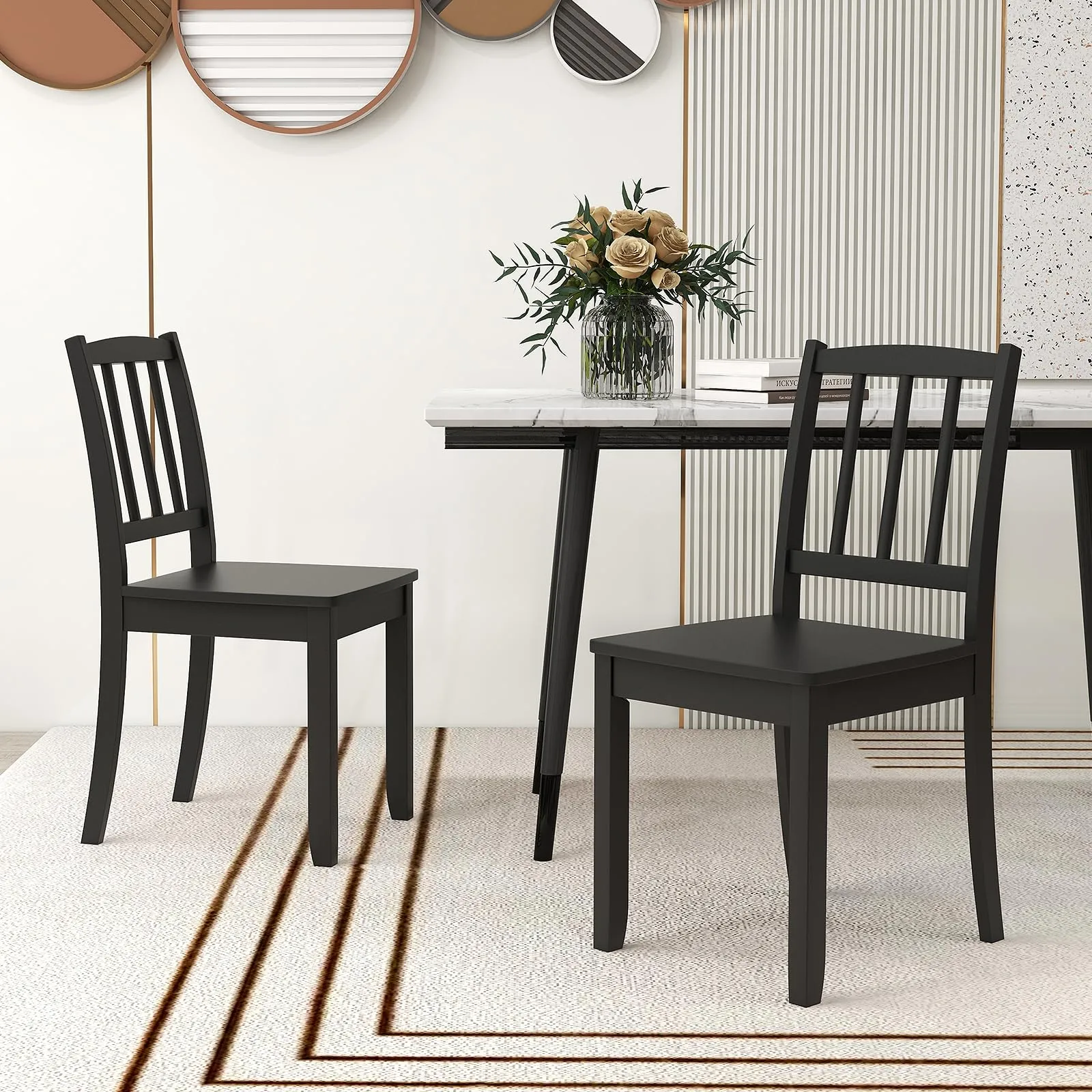 Giantex Farmhouse Dining Chairs Set of 2/4, Modern Kitchen Chairs w/Rubber Wood Legs & Curved Backrest
