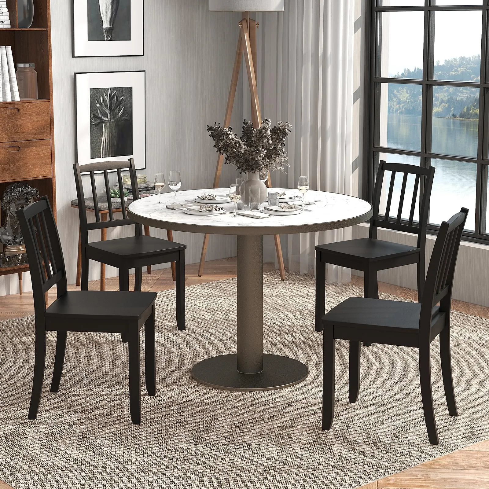 Giantex Farmhouse Dining Chairs Set of 2/4, Modern Kitchen Chairs w/Rubber Wood Legs & Curved Backrest