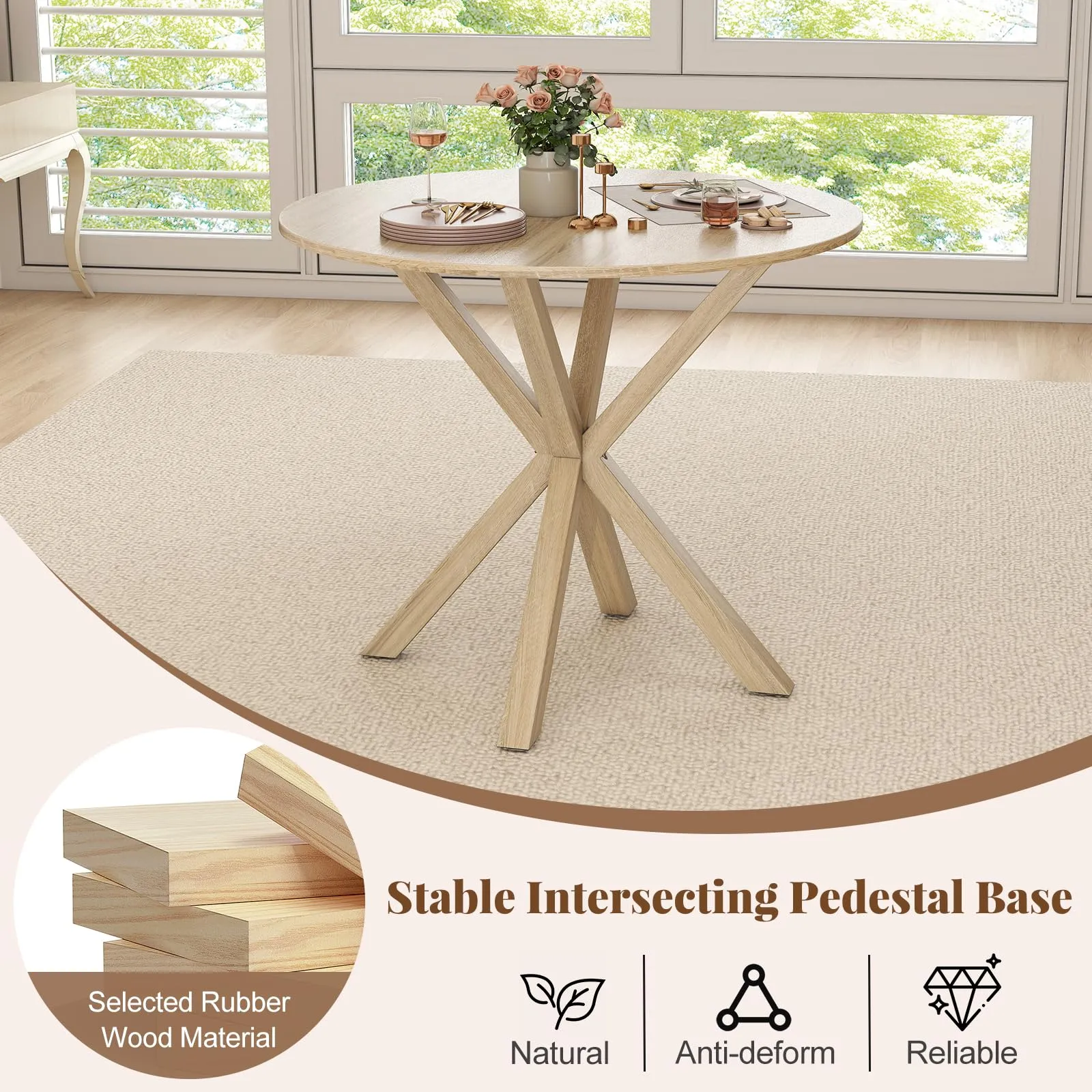 Giantex Farmhouse Kitchen Table with Rubber Wood Legs