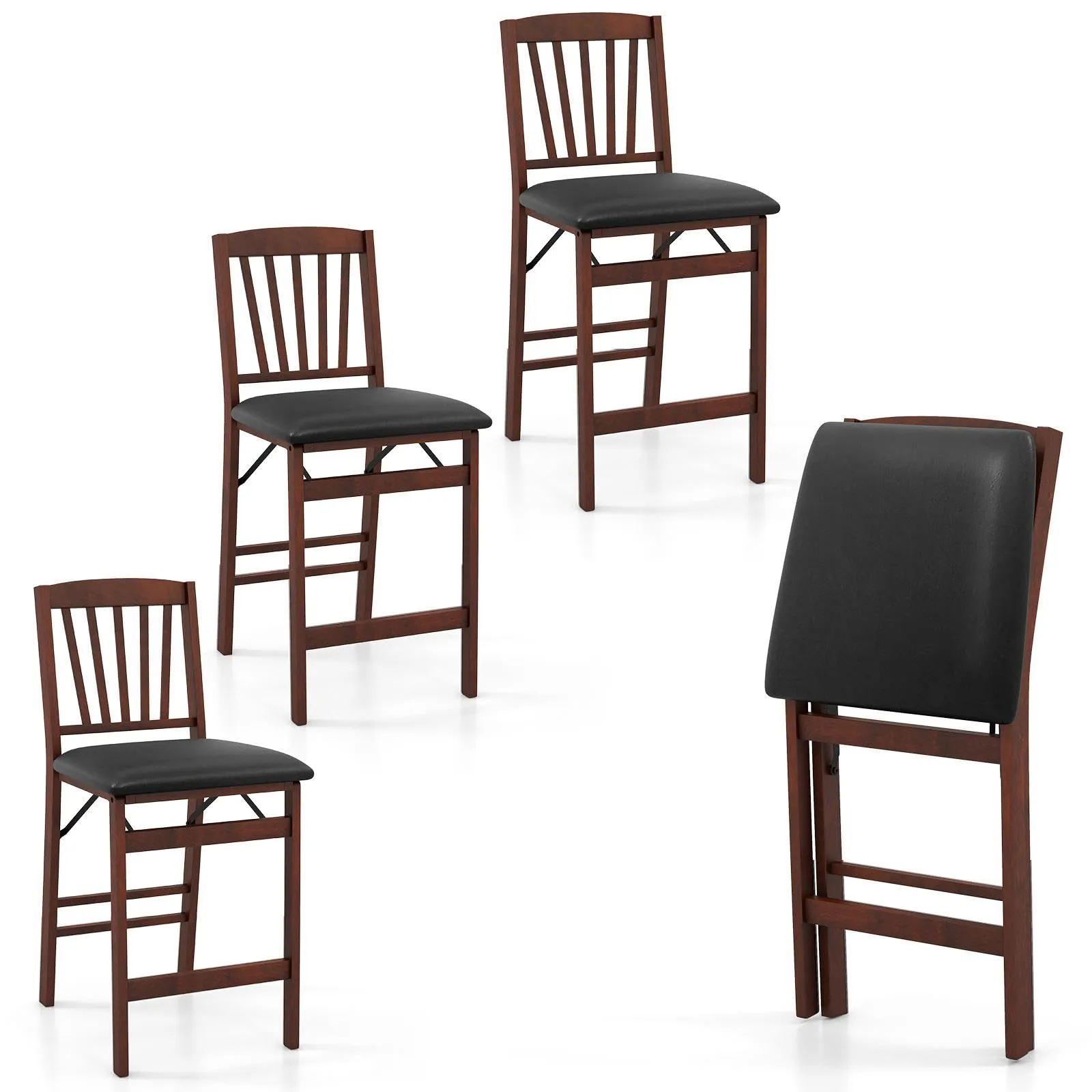 Giantex Folding Bar Stools Set, 24.5" Counter Height Bar Dining Chairs with Back kitchen barstool, adjustable bar stool
