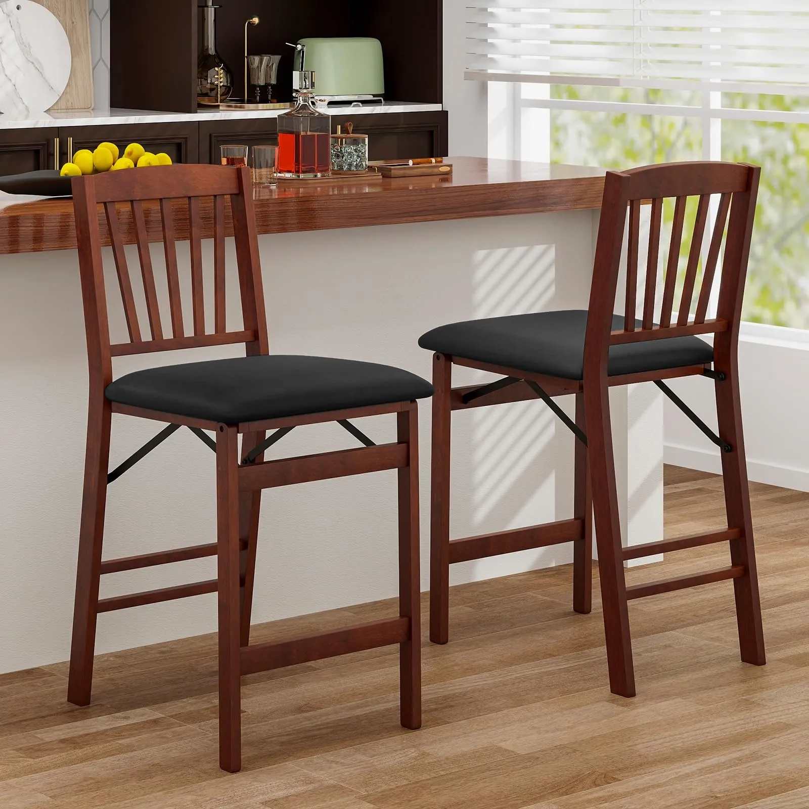 Giantex Folding Bar Stools Set, 24.5" Counter Height Bar Dining Chairs with Back