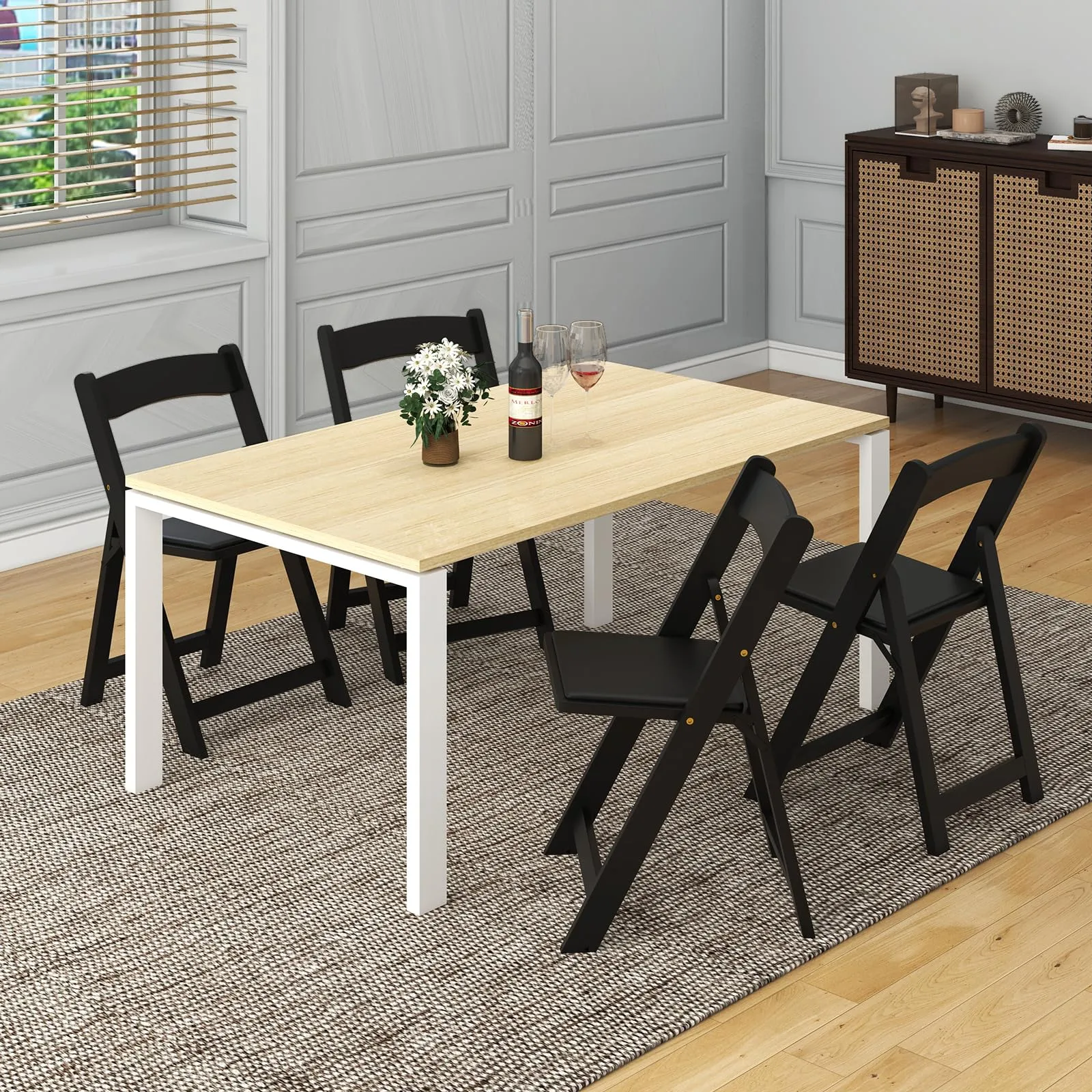 Giantex Folding Chairs, Wooden Dining Chairs Set, Padded Foldable Chairs w/Backrest