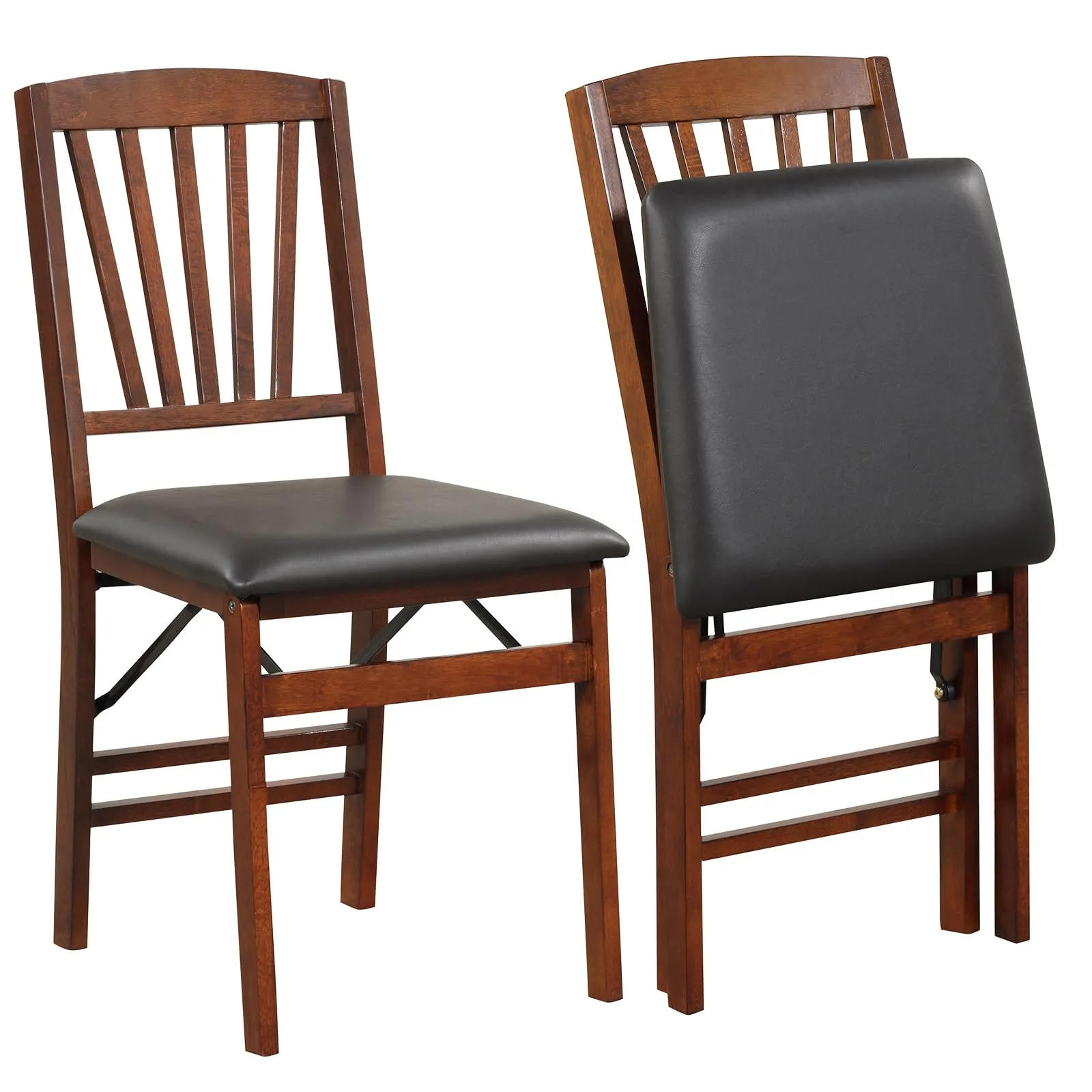 Giantex Folding Dining Chairs Set of 2, Foldable Wood Kitchen Chairs with Padded Seat set of dining chairs, wooden chairs